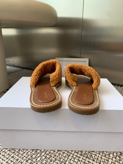 Ce 25ss New British-Style Flat Wool Slippers
