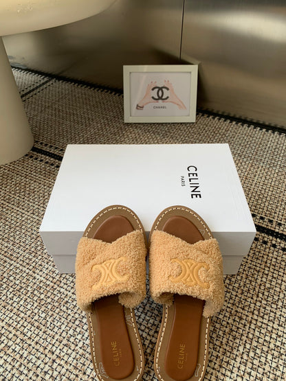 Ce 25ss New British-Style Flat Wool Slippers