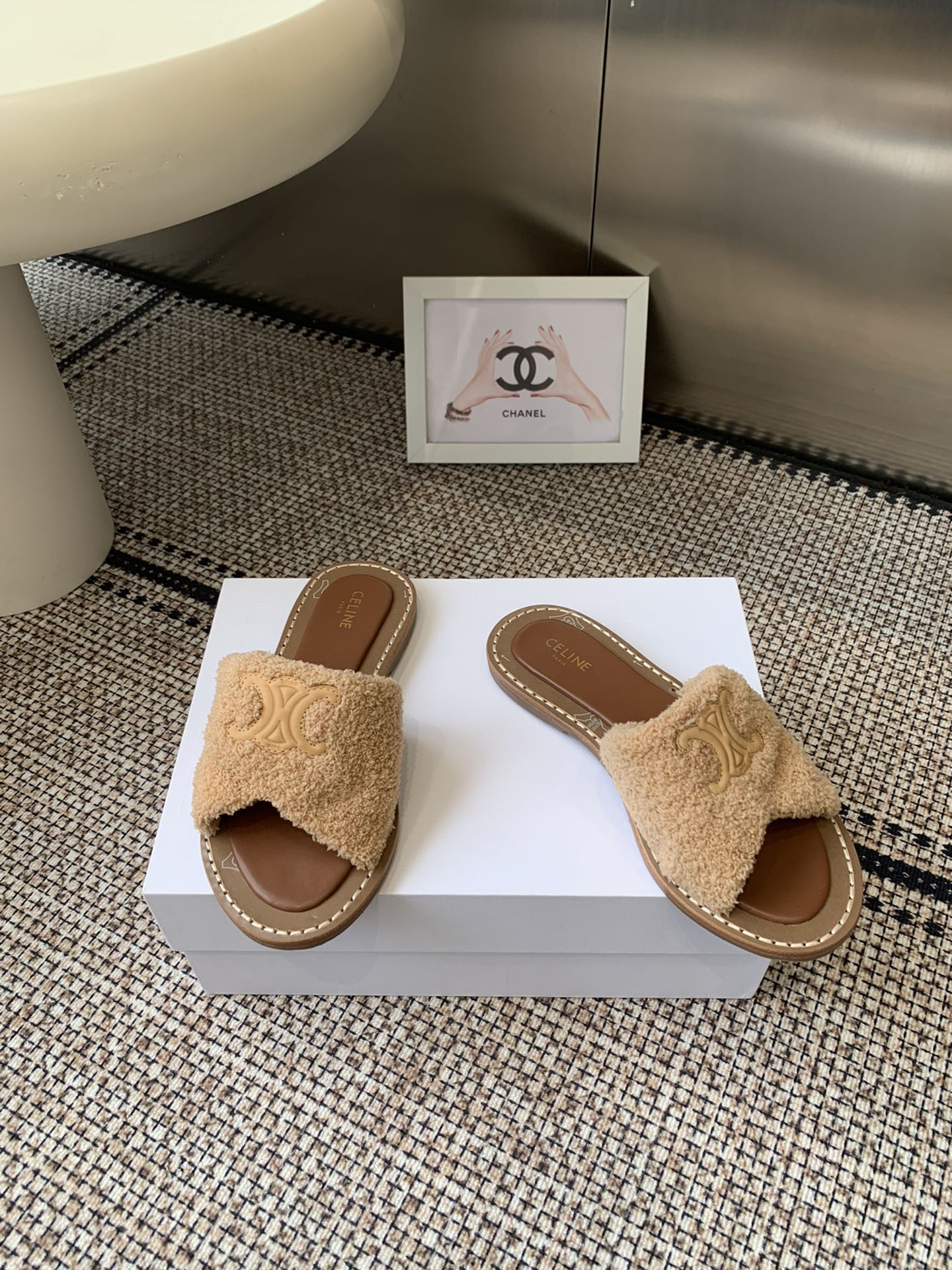 Ce 25ss New British-Style Flat Wool Slippers