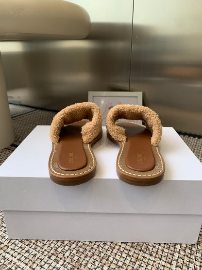 Ce 25ss New British-Style Flat Wool Slippers