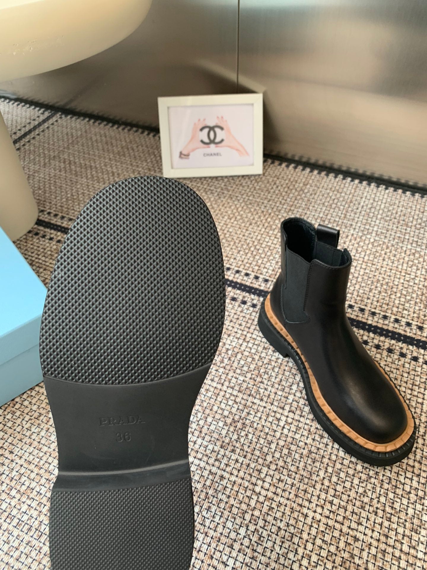 Pra 25fw Classic matte black triangle ankle boots