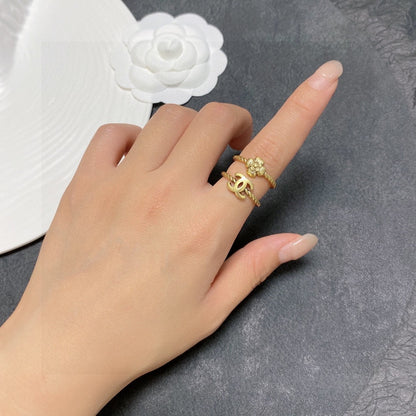 C 25 Simple logo + flower ring set
