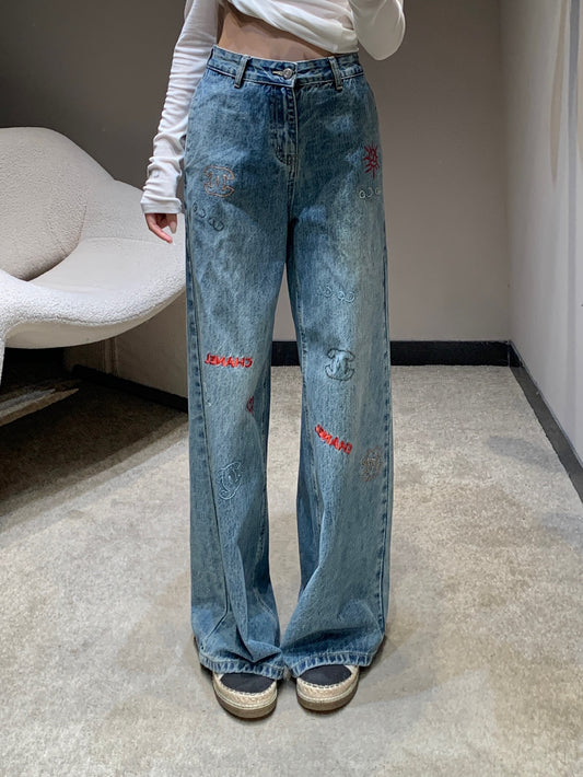 C 25Fw new embroidered letter logo jeans