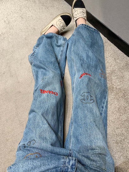 C 25Fw new embroidered letter logo jeans