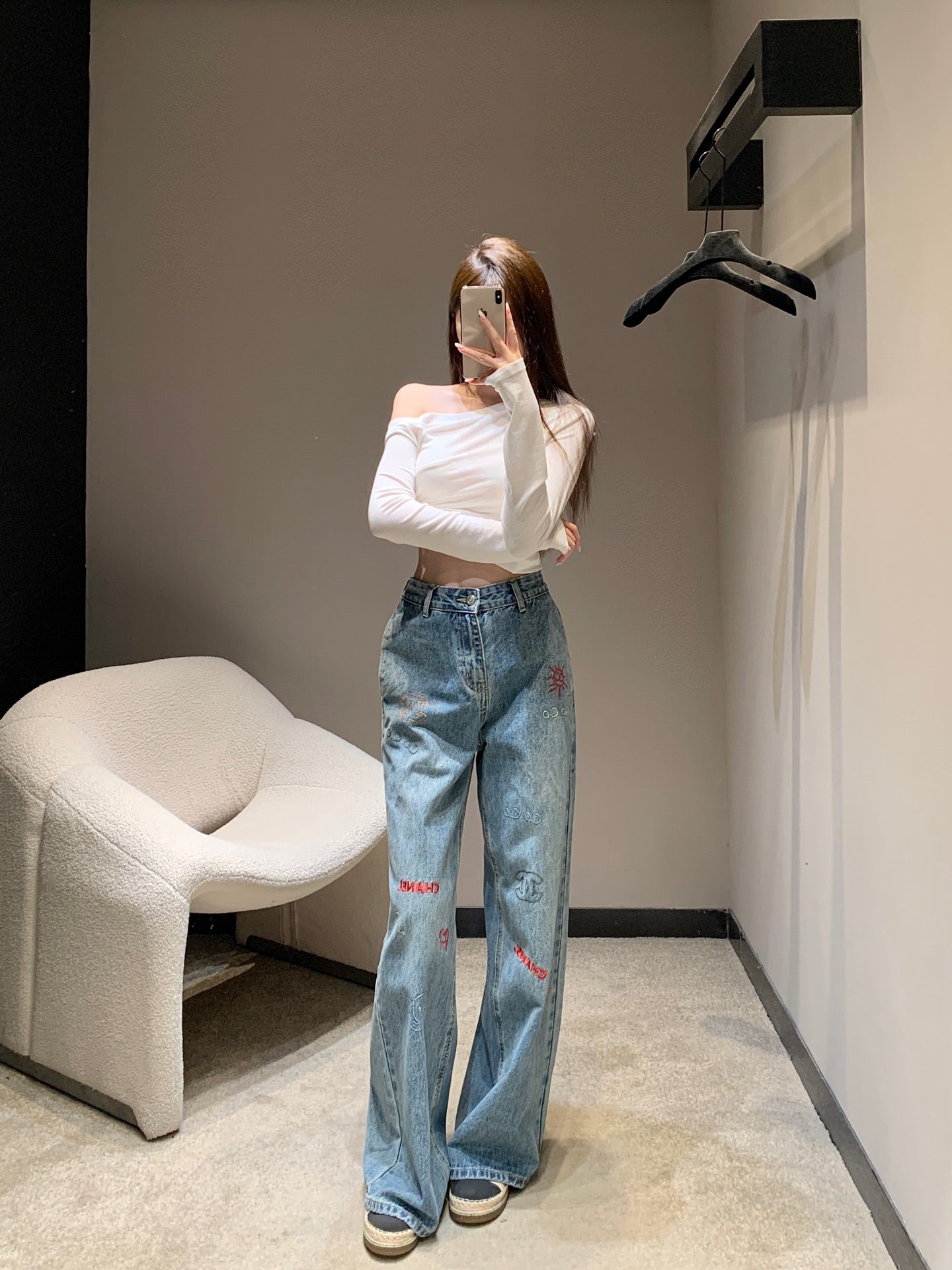 C 25Fw new embroidered letter logo jeans