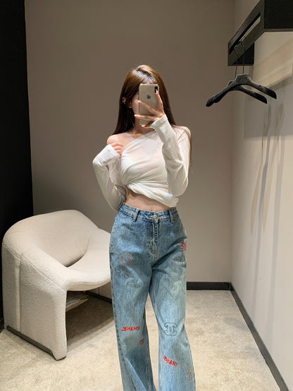 C 25Fw new embroidered letter logo jeans