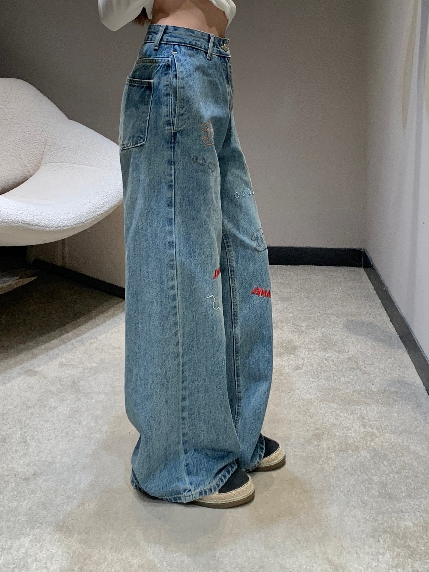 C 25Fw new embroidered letter logo jeans