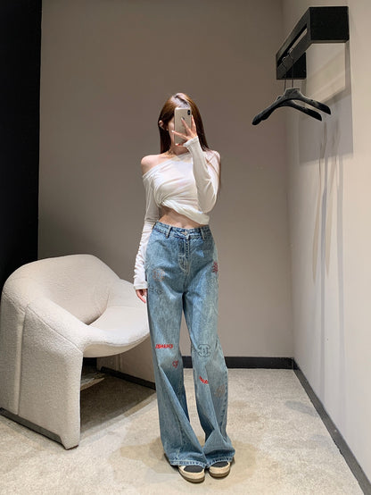 C 25Fw new embroidered letter logo jeans