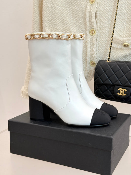 C 25Bfw Runway Style Diamond Chain High Heel Ankle Boots(BLACK/WHITE/YELLOW)