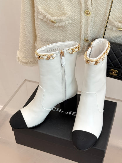 C 25Bfw Runway Style Diamond Chain High Heel Ankle Boots(BLACK/WHITE/YELLOW)