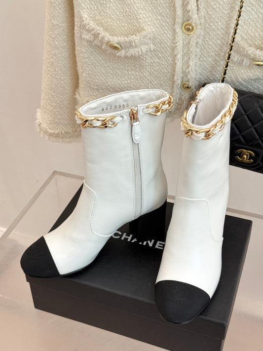 C 25Bfw Runway Style Diamond Chain High Heel Ankle Boots(BLACK/WHITE/YELLOW)