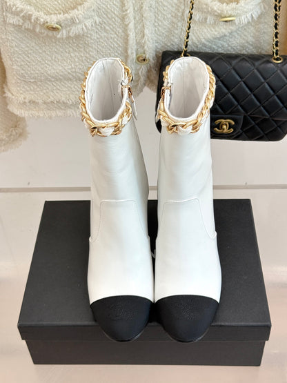 C 25Bfw Runway Style Diamond Chain High Heel Ankle Boots(BLACK/WHITE/YELLOW)