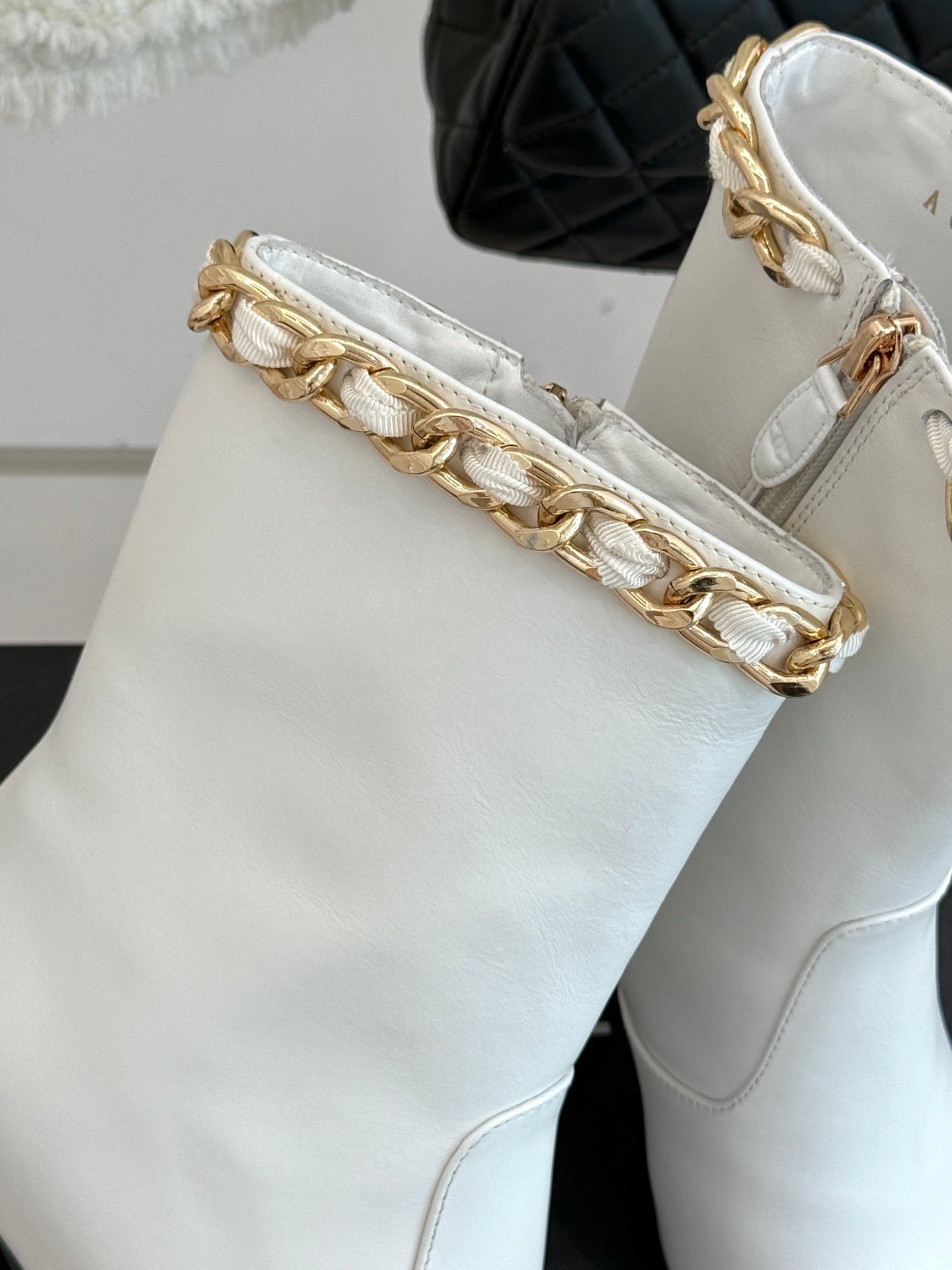C 25Bfw Runway Style Diamond Chain High Heel Ankle Boots(BLACK/WHITE/YELLOW)