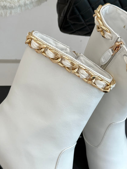 C 25Bfw Runway Style Diamond Chain High Heel Ankle Boots(BLACK/WHITE/YELLOW)