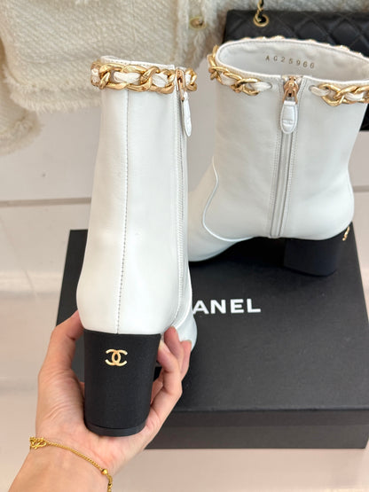 C 25Bfw Runway Style Diamond Chain High Heel Ankle Boots(BLACK/WHITE/YELLOW)