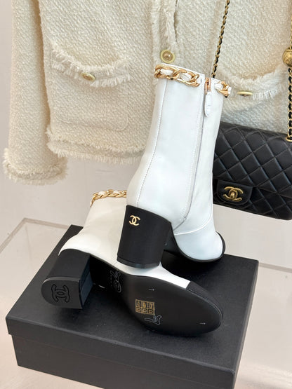 C 25Bfw Runway Style Diamond Chain High Heel Ankle Boots(BLACK/WHITE/YELLOW)