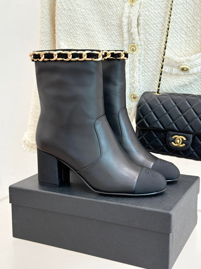 C 25Bfw Runway Style Diamond Chain High Heel Ankle Boots(BLACK/WHITE/YELLOW)