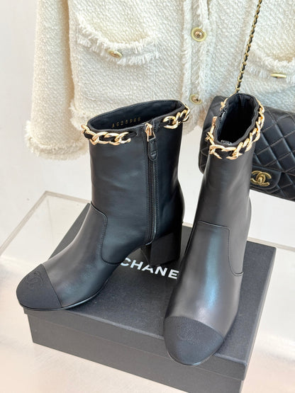 C 25Bfw Runway Style Diamond Chain High Heel Ankle Boots(BLACK/WHITE/YELLOW)