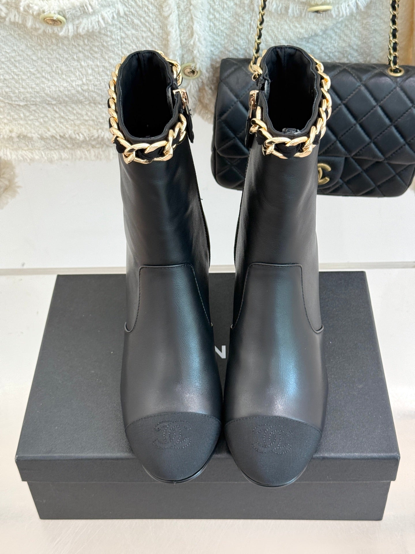 C 25Bfw Runway Style Diamond Chain High Heel Ankle Boots(BLACK/WHITE/YELLOW)