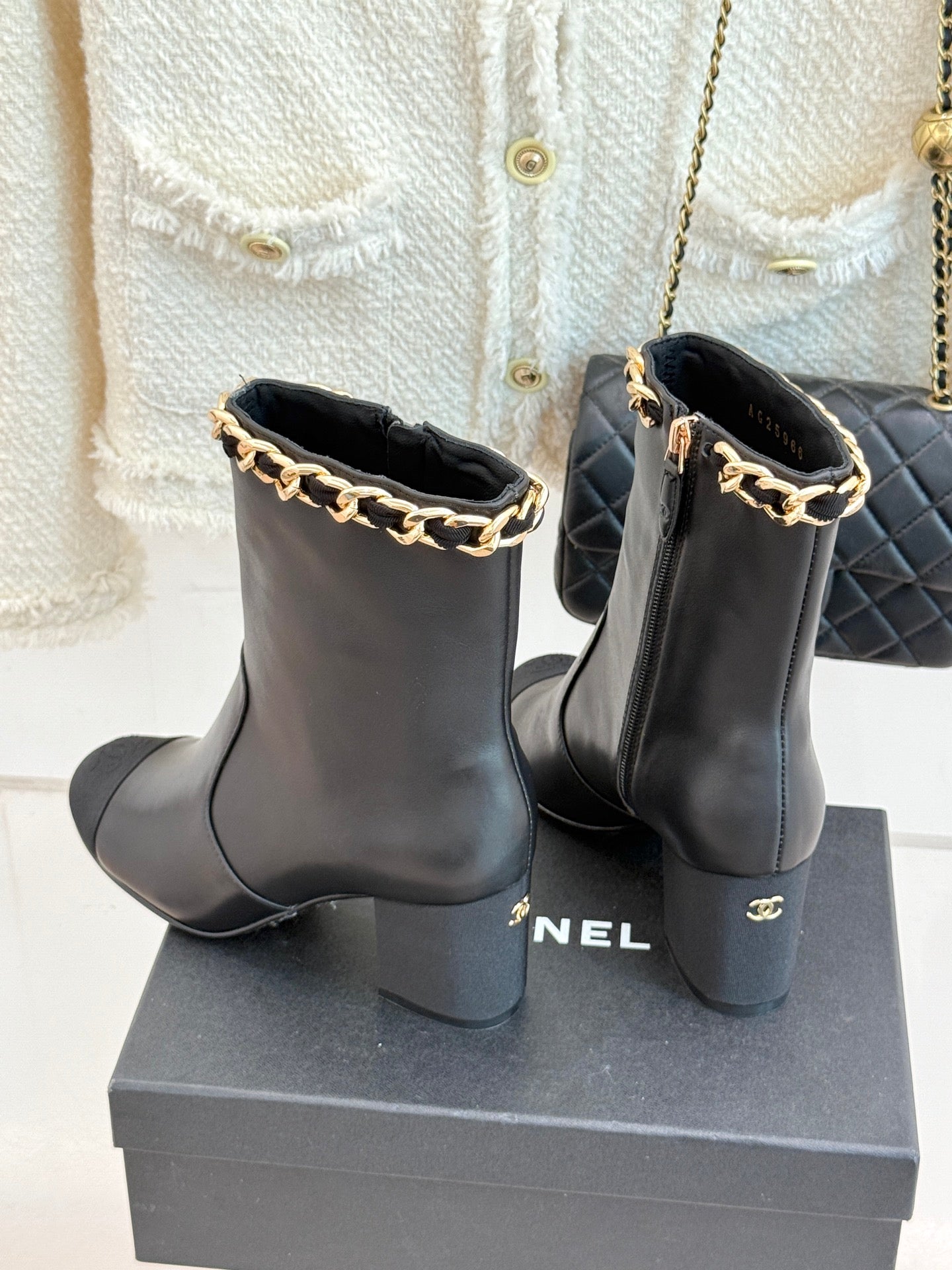 C 25Bfw Runway Style Diamond Chain High Heel Ankle Boots(BLACK/WHITE/YELLOW)