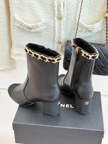 C 25Bfw Runway Style Diamond Chain High Heel Ankle Boots(BLACK/WHITE/YELLOW)