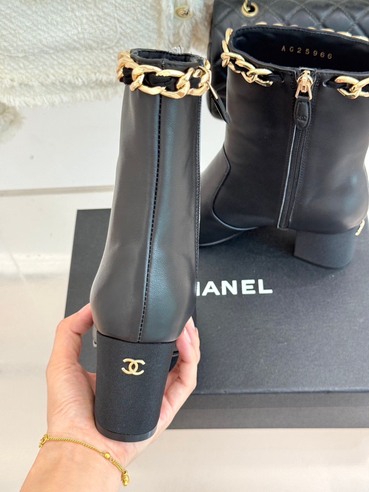 C 25Bfw Runway Style Diamond Chain High Heel Ankle Boots(BLACK/WHITE/YELLOW)