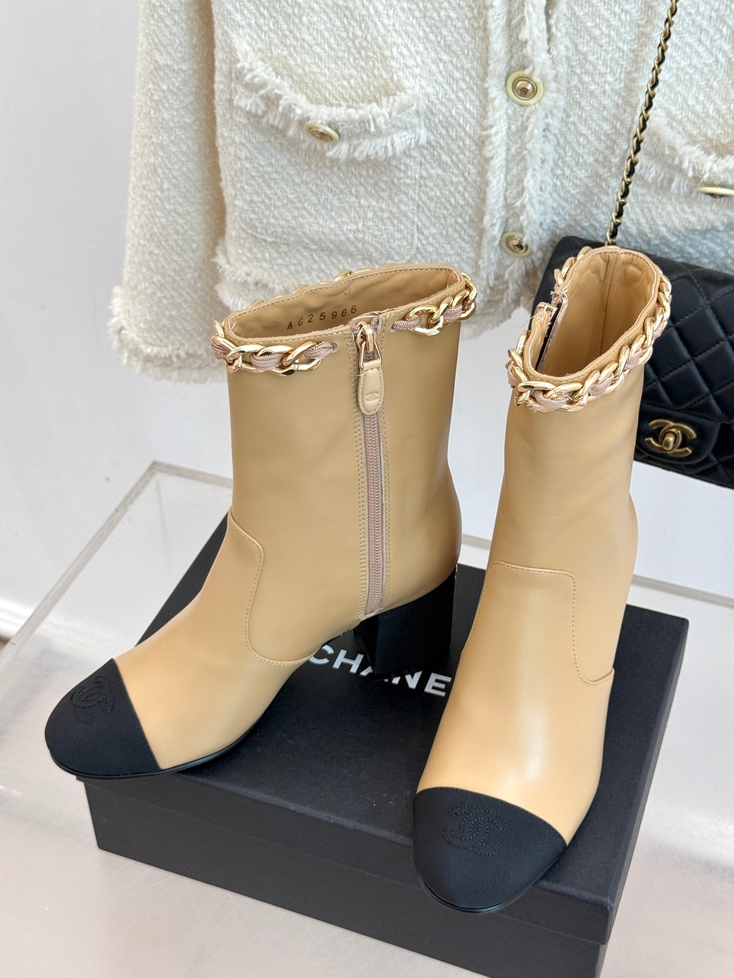 C 25Bfw Runway Style Diamond Chain High Heel Ankle Boots(BLACK/WHITE/YELLOW)