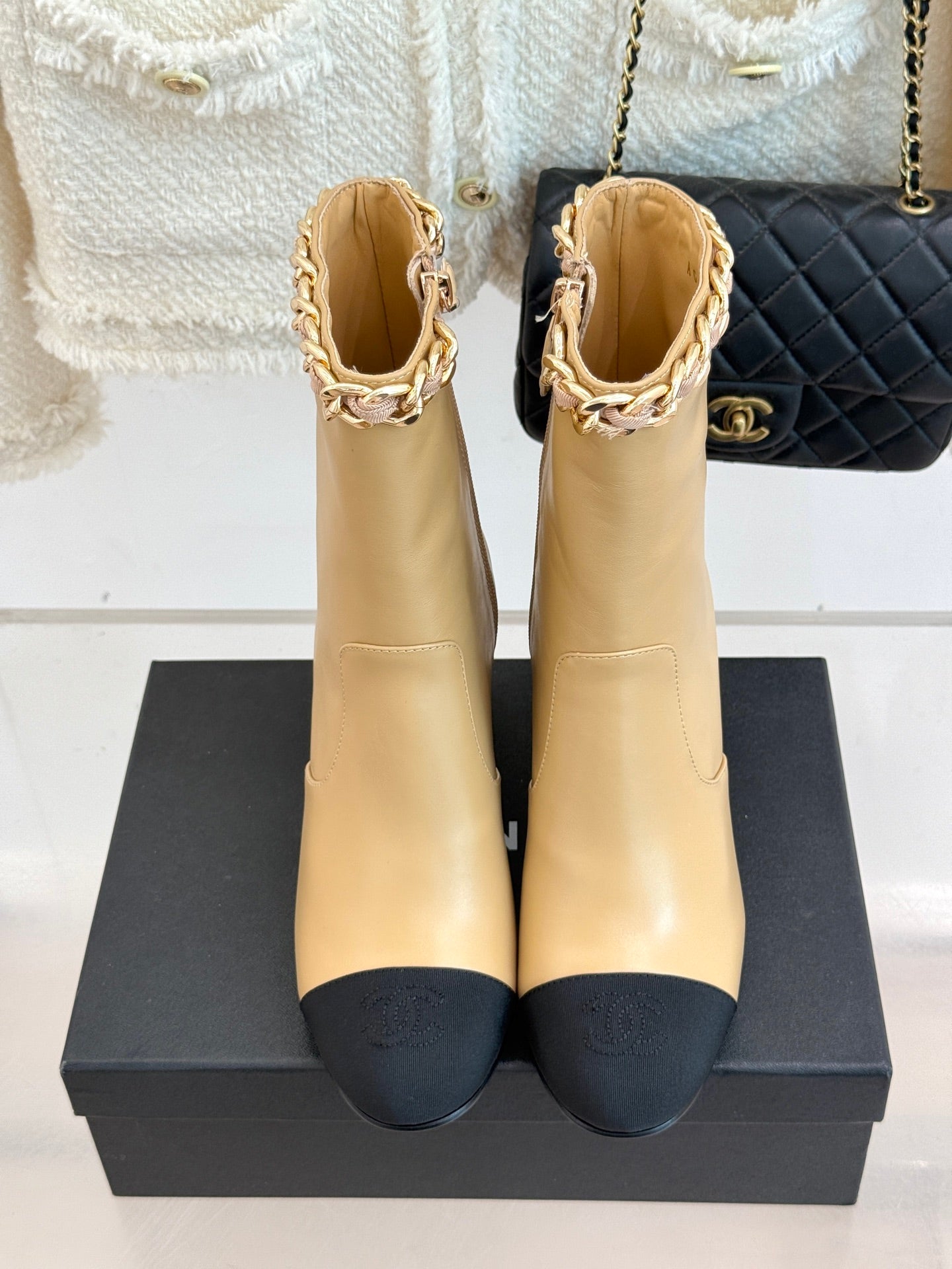 C 25Bfw Runway Style Diamond Chain High Heel Ankle Boots(BLACK/WHITE/YELLOW)