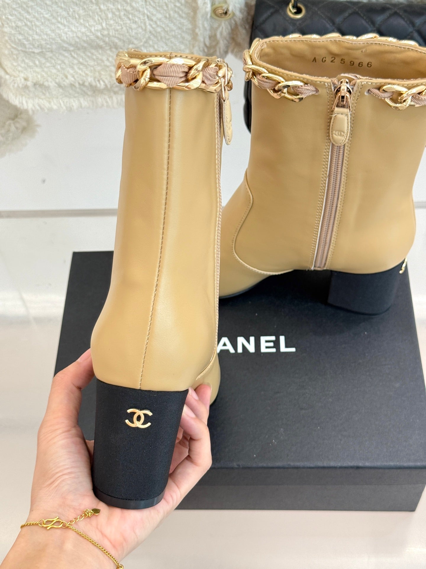 C 25Bfw Runway Style Diamond Chain High Heel Ankle Boots(BLACK/WHITE/YELLOW)