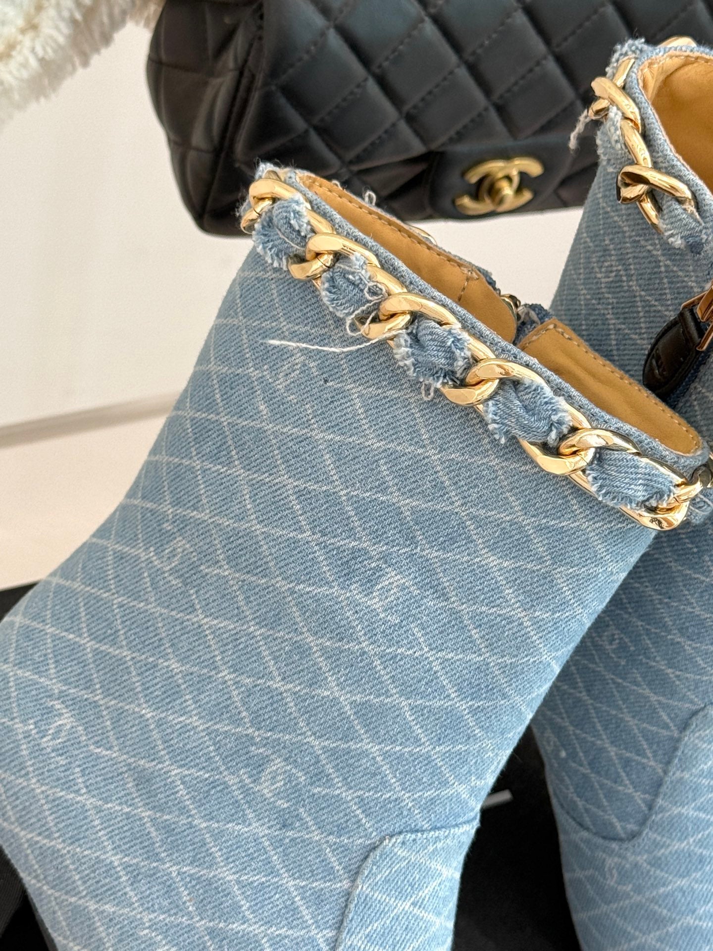 C 25Bfw Runway Style Diamond Chain High Heel Ankle Boots (DARK BLUE/BLUE)