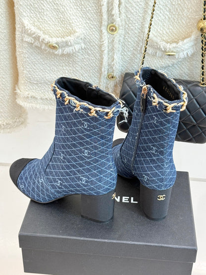 C 25Bfw Runway Style Diamond Chain High Heel Ankle Boots (DARK BLUE/BLUE)