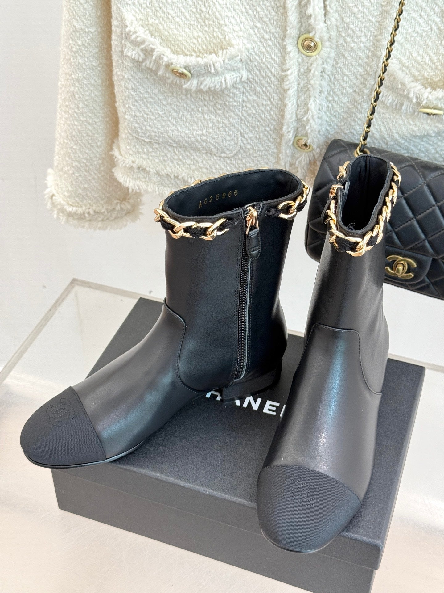 C 25Bfw Runway Style Diamond Chain High Heel Ankle Boots(BLACK/WHITE/YELLOW)