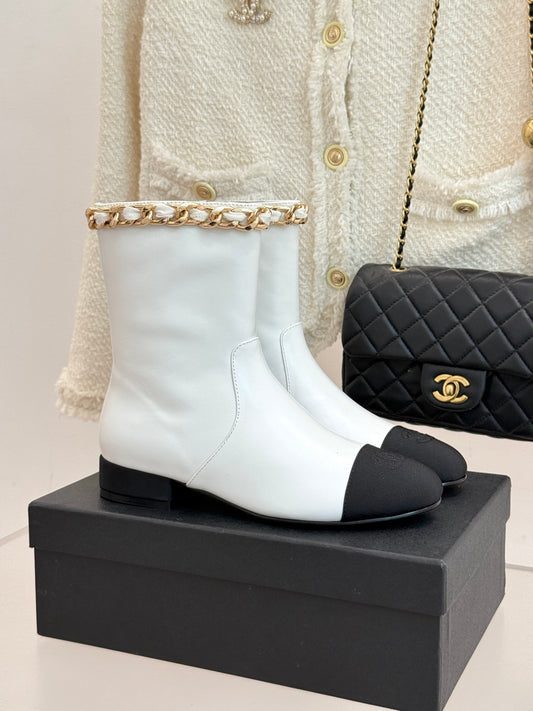 C 25Bfw Runway Style Diamond Chain High Heel Ankle Boots(BLACK/WHITE/YELLOW)