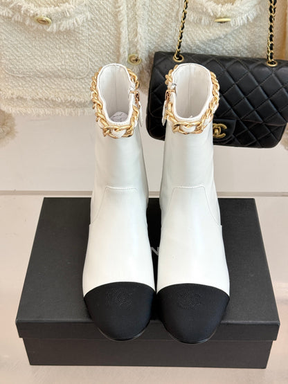 C 25Bfw Runway Style Diamond Chain High Heel Ankle Boots(BLACK/WHITE/YELLOW)