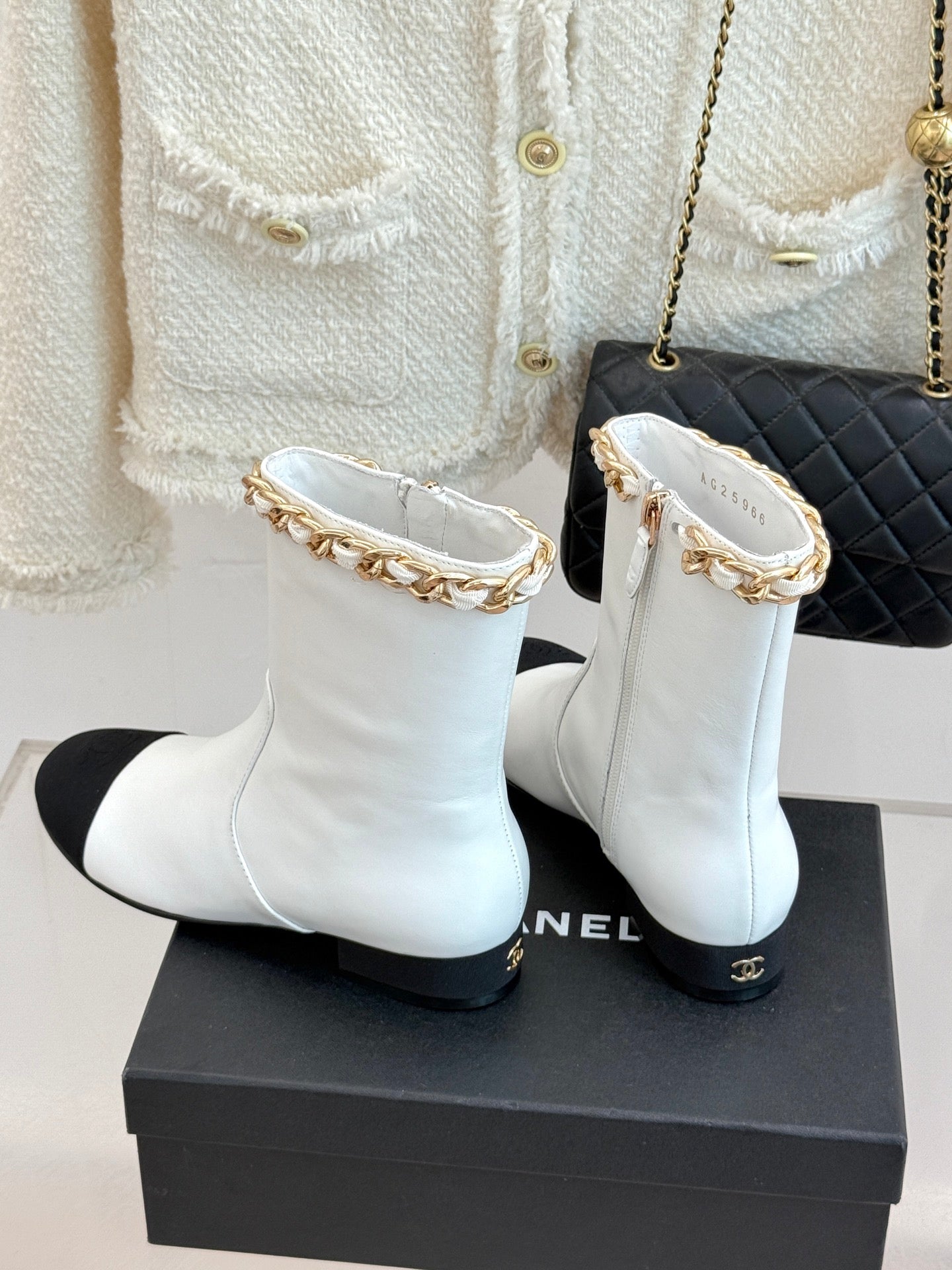 C 25Bfw Runway Style Diamond Chain High Heel Ankle Boots(BLACK/WHITE/YELLOW)