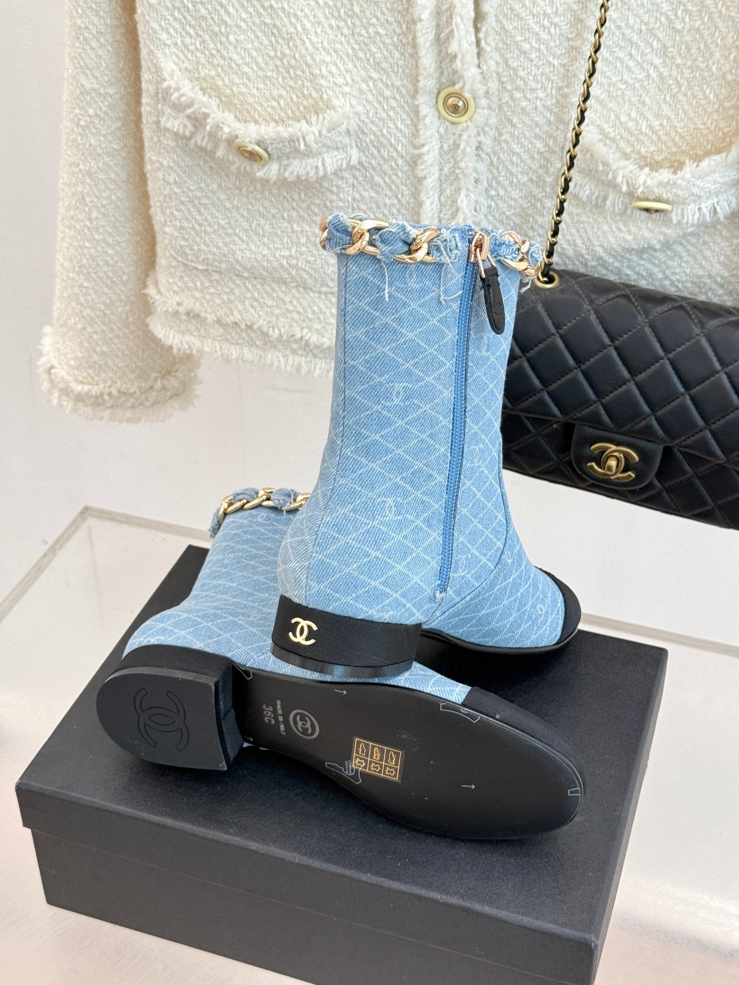 C 25Bfw Runway Style Diamond Chain High Heel Ankle Boots