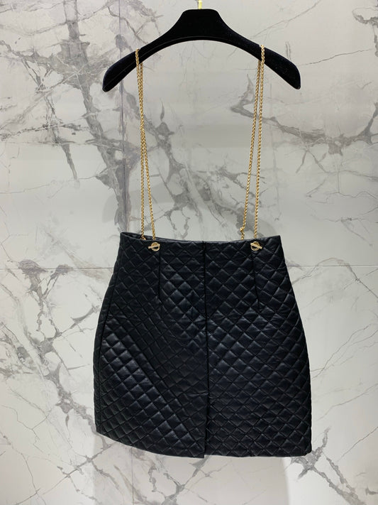 C 25fw Lambskin diamond chain strap genuine leather skirt