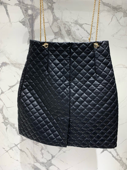 C 25fw Lambskin diamond chain strap genuine leather skirt