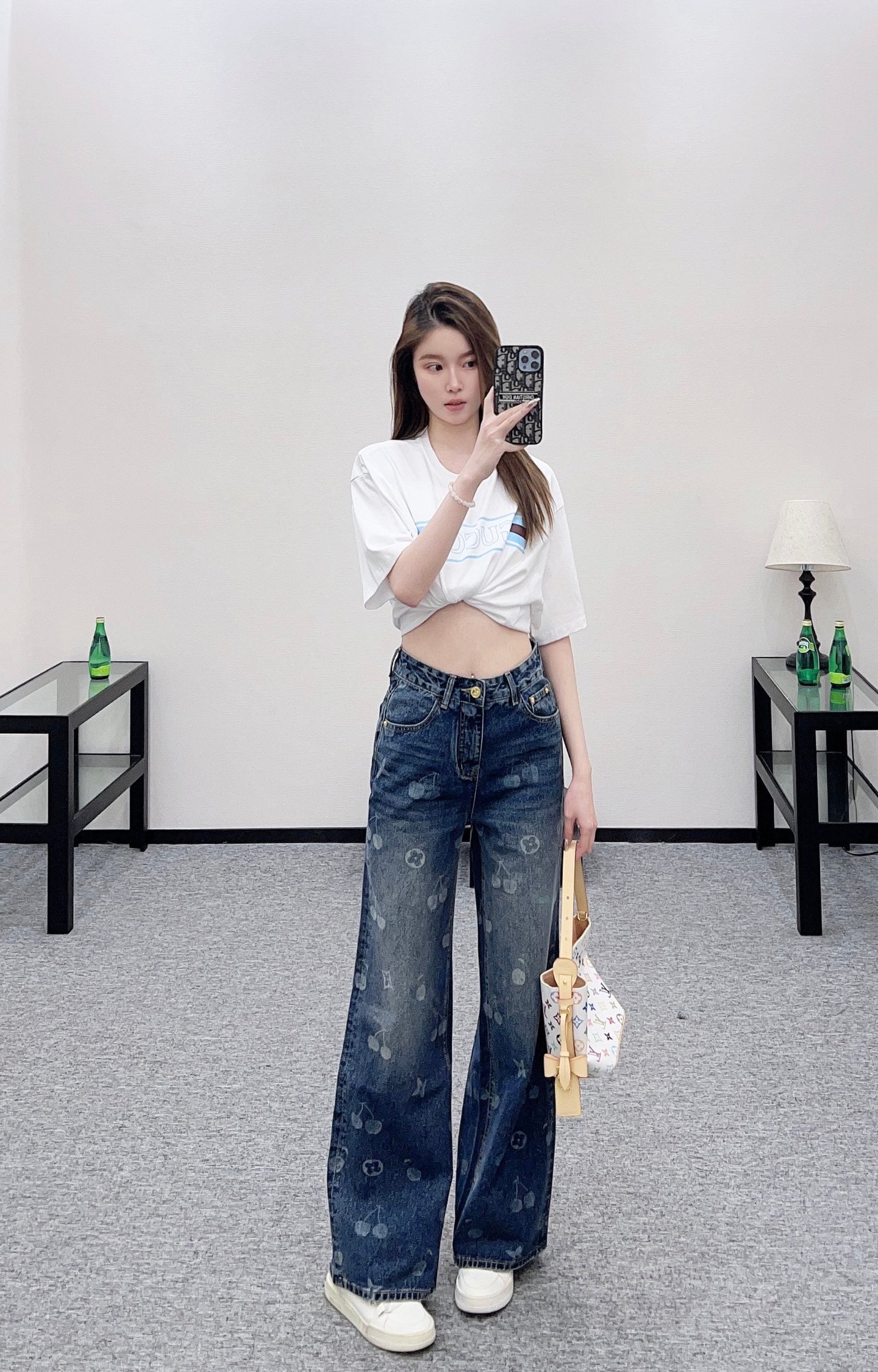 L 25 Straight-leg cherry laser denim trousers