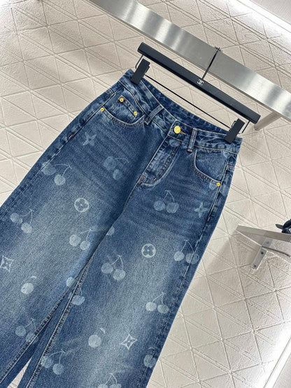 L 25 Straight-leg cherry laser denim trousers