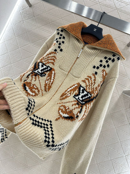 L 25 Large lapel zip-up sweater jacket