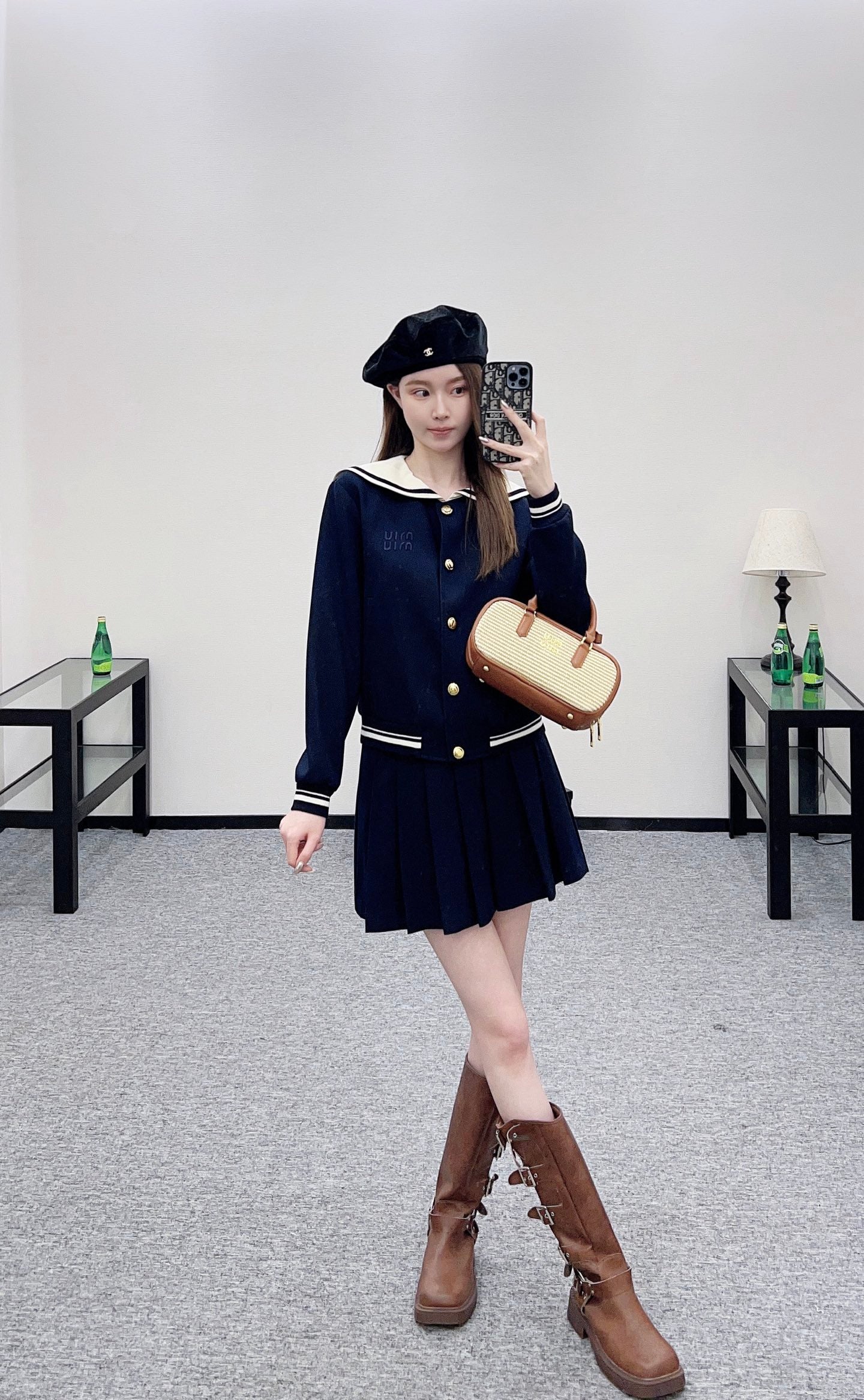 Mi 25 Shawl Collar Jacket Pleated Skirt Suit