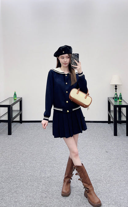 Mi 25 Shawl Collar Jacket Pleated Skirt Suit