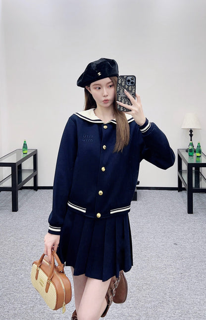 Mi 25 Shawl Collar Jacket Pleated Skirt Suit