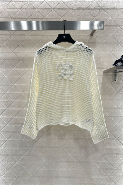 Ce 25 Embroidered hollow hooded pullover sweater