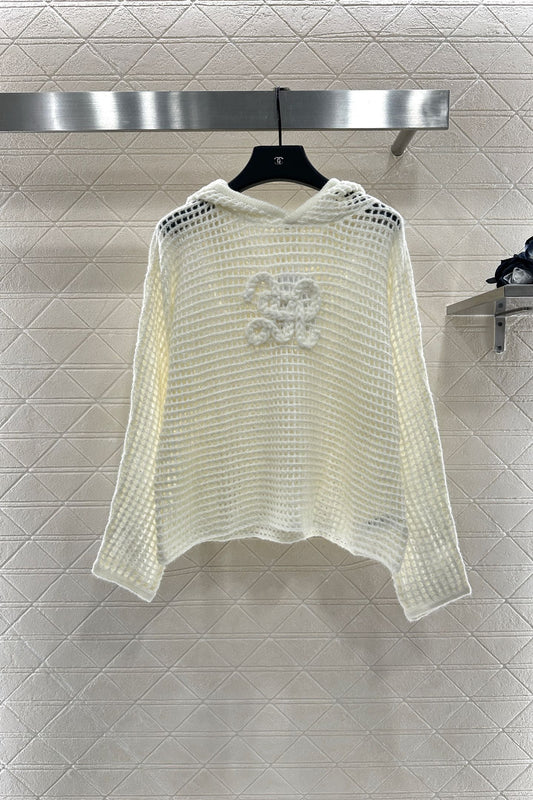 Ce 25 Embroidered hollow hooded pullover sweater