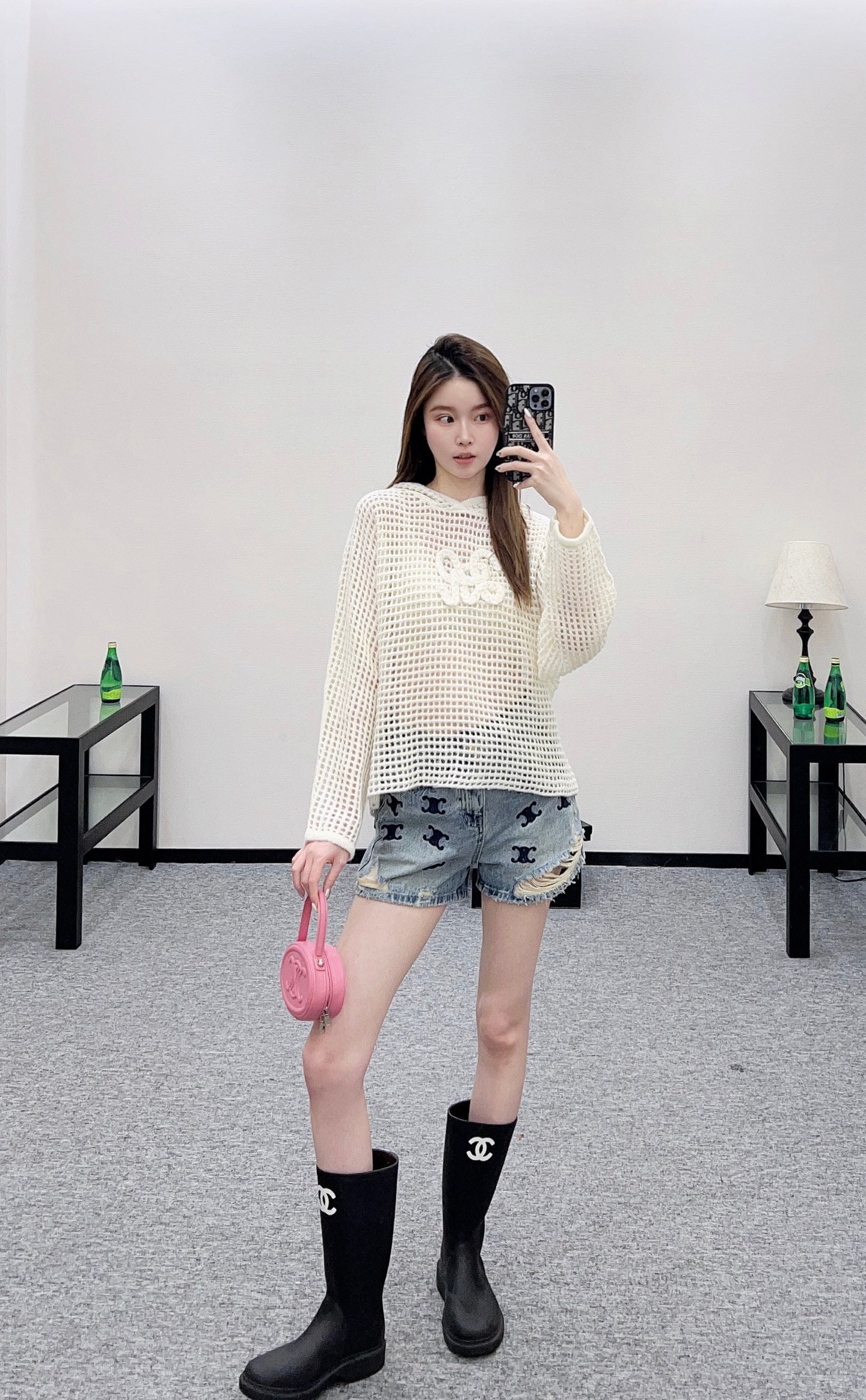 Ce 25 Embroidered hollow hooded pullover sweater