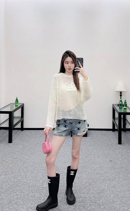 Ce 25 Embroidered hollow hooded pullover sweater