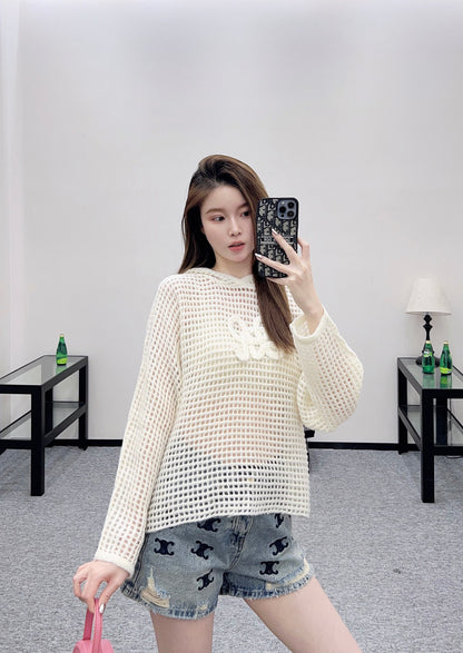 Ce 25 Embroidered hollow hooded pullover sweater