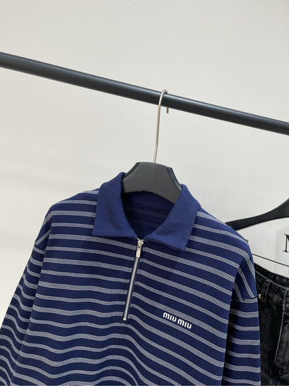 M 25 navy blue striped half-zip polo sweatshirt